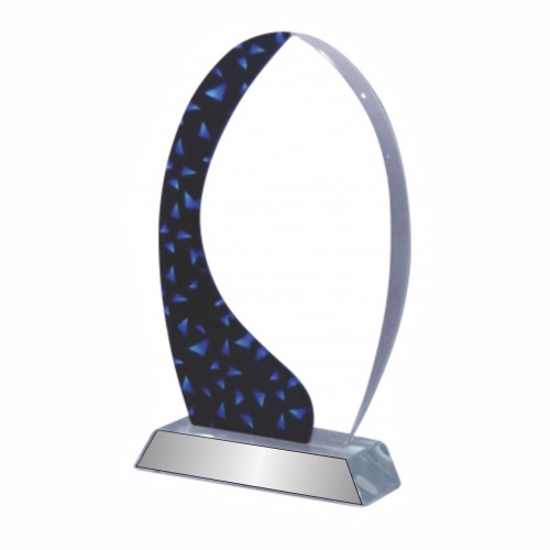 Blue Oval Glass Trophy 