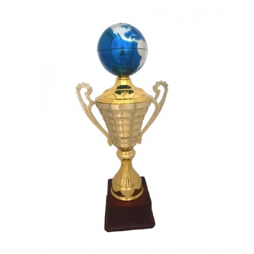 Blue Globe Metal Cup Trophy 