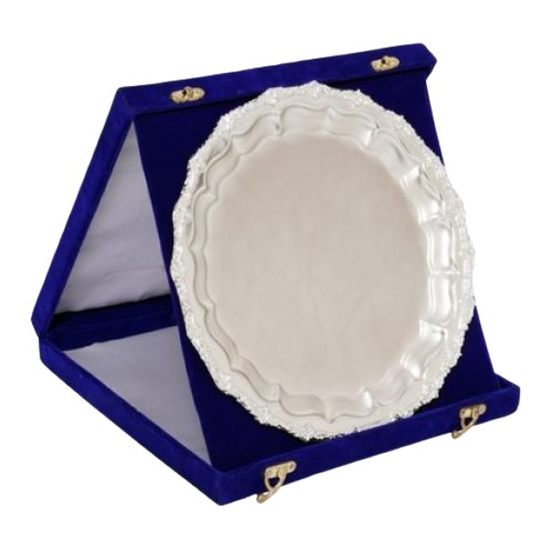 Beautiful Silver Salver Plate Momento with Blue Ve...