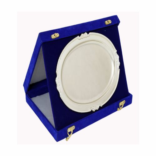 Silver Oval Salver Plate with Blue Box 